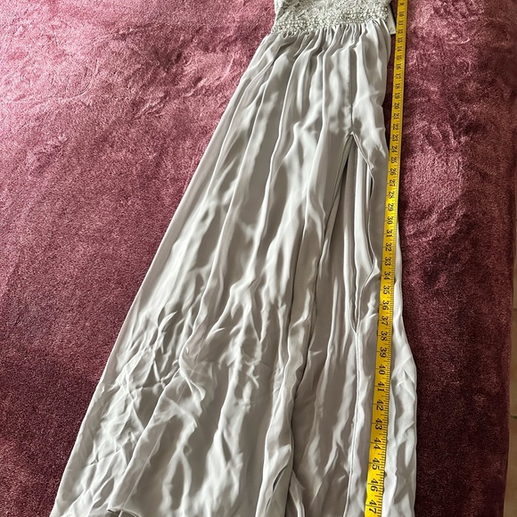 NWT Macy’s Emerald Sundae Gray maxi dress size Small, V neckline, front slit - Picture 12 of 15